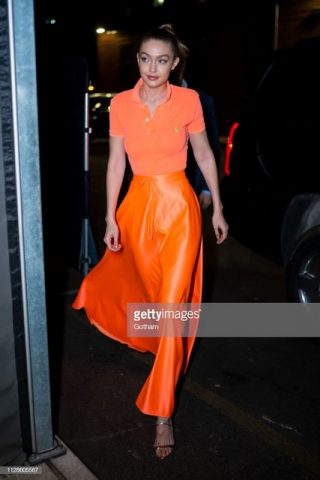 Ralph Lauren is pleased to announce that Gigi Hadid wore a Polo Ralph Lauren t-shirt and skirt, at the Maybelline New York Fashion Week Party, in New York City on February 9, 2019